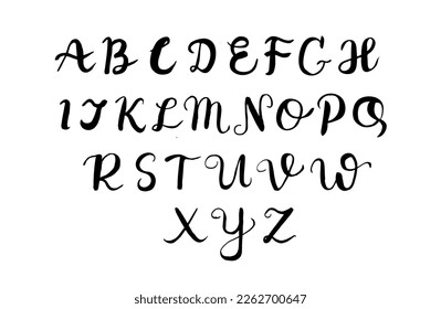 Letra caligráfica manuscrita con alfabeto clásico. Juego de letras mayúsculas y minúsculas.