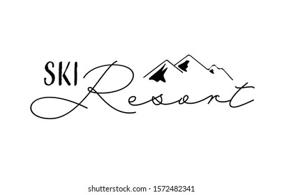 Handwritten calligraphy lettering composition. Vector illustration lettering logo. Design for postcards, t-shirts, banners, greeting card, event, flyer. Ski resort, winter sports, mountains