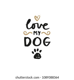 Handwritten calligraphy, lettering, phrase. Animal paw print. Vector, clipart, isolated details.