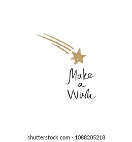 Handwritten calligraphy, lettering phrase. Make a wish. Vector, clipart, isolated details.