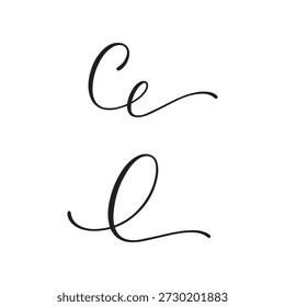 Cartas de caligrafia manuscritas ce escritas em elegante script cursivo em um fundo branco limpo mostrando tipografia artística com traços fluidos suaves