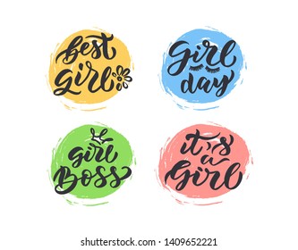 Handwritten calligraphy for little Girl. Vector illustration of Little Princess text for girls clothes. Little Feminine EPS10. Lettering for birthday party, posters, postcard