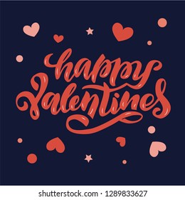 Handwritten calligraphy logo "Happy Valentines". Lettering poster, background, postcard, banner, window. Vector Illustration eps 10