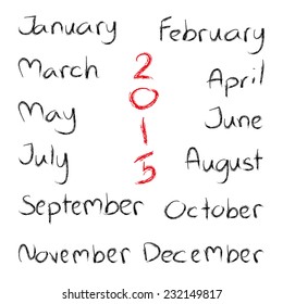 Handwritten calligraphy Months of year written with a brush