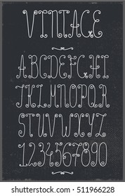 Handwritten calligraphy quote font - letters with curls, decorated. Vintage hand drawn font