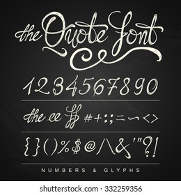 Handwritten Calligraphy Quote Font - Numbers, White On The Blackboard Background