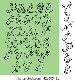 Handwritten calligraphy quote font.Vector hand drawn vintage alphabet.