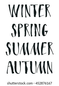 Handwritten calligraphy Seasons Winter Spring Summer Autumn