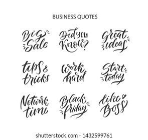 Handwritten calligraphy set for business, interesting facts, template post. Typography poster EPS10. Lettering for posters background, postcard, banner, etc. 