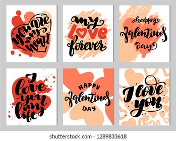 Handwritten calligraphy text "Happy Valentines Day". Lettering poster, background, postcard, banner, window. Vector Illustration eps 10