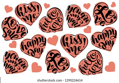 Handwritten calligraphy text "Happy Valentines Day". Lettering poster, background, postcard, banner, window. Vector Illustration eps 10