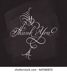 Handwritten calligraphy. Vector lettering for your design. White on chalkboard dark background.
