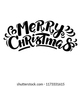 Hand-written cartoon style Merry Christmas lettering for greeting cards, banners, posters, isolated vector illustration on white background. Cartoon style, funny Merry Christmas, Xmas greeting