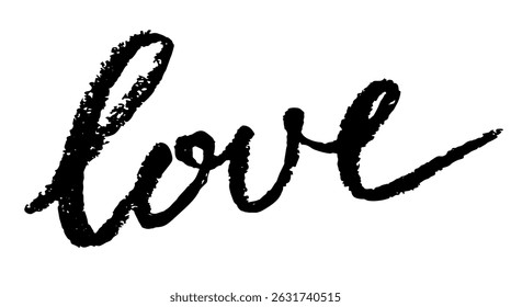 Handwritten chalk inscription - the word love. Chalk texture illustration. Chalk calligraphy. Romantic drawing