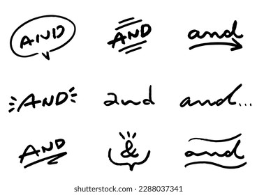 Handwritten character material. Various "and" characters.