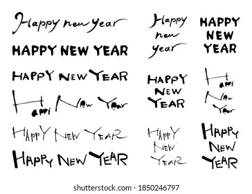 Handwritten characters, calligraphy. New Year Greeting Cards. "HAPPY NEW YEAR". Many variations. You can use it every year.