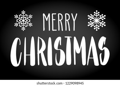 Handwritten Christmas greetings, modern festive calligraphy lettering for postcards. White isolated over black. Holiday season design, vector illustration.