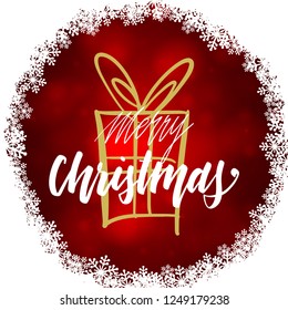 Handwritten Christmas greetings, modern festive calligraphy lettering for postcards in white snowflakes frame. Holiday season design, vector illustration.