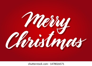 Handwritten Christmas greetings, modern festive calligraphy lettering for postcards. White isolated over red. Holiday season design, vector illustration.