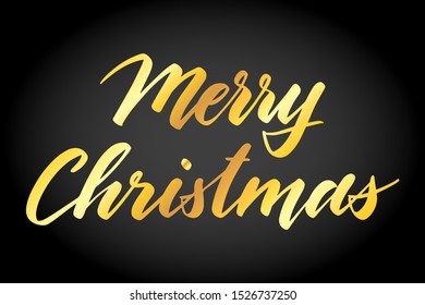 Handwritten Christmas greetings, modern festive calligraphy lettering for postcards. Golden isolated over black. Holiday season design, vector illustration.