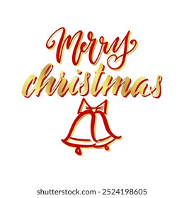 Handwritten Christmas greetings, modern festive calligraphy lettering in golden and red over white. Holiday season design element vector illustration.