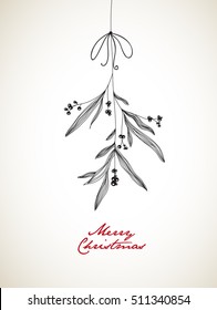 Handwritten Christmas illustration with hanging mistletoe.