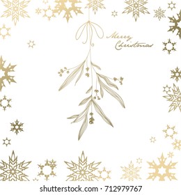 Handwritten Christmas illustration with hanging mistletoe - golden version