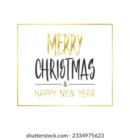 Handwritten Christmas and New Year greetings, modern festive calligraphy lettering in golden and black over white. Holiday season design element vector illustration.