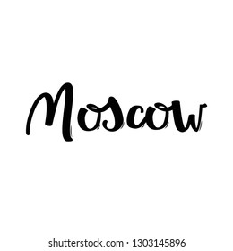 Handwritten city name. Moscow capital of Russia.