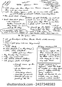 Handwritten Classic Homework Assignment, School Sample Handwriting. Note Taking, college or high school class work Example, or Recipe Description. Completely Unreadable Gibberish Hand Writing.