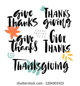 Handwritten collection of thanksgiving phrases and abstract elements. Postcard or poster graphic design in vector.
