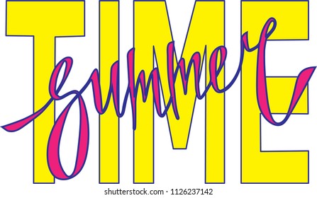 Handwritten colorful text Summer time. Summer illustration. Vector lettering.