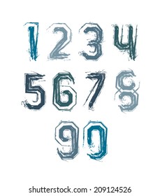 Handwritten colorful vector freak numbers, stylish digits set drawn with ink brush.