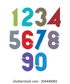 Handwritten colorful vector numbers, stylish numbers set drawn with ink brush.