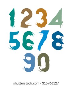 Handwritten colorful vector numbers, stylish numbers set drawn with ink brush.