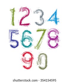 Handwritten colorful vector numbers, stylish numbers set drawn with ink brush.