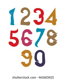 Handwritten colorful vector serif numbers, stylish numbers set drawn with ink brush.