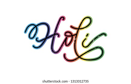 Handwritten colorful word Holi vector illustration. Hand drawn lettering of Holi on white background. Greeting for logotype, badge, icon, card, postcard, logo, banner, tag. Celebration vector EPS 10.