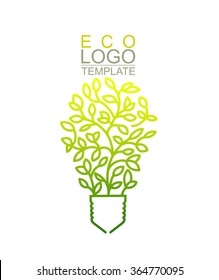 Handwritten Conceptual Green Eco Logo Template. Lightbulb 