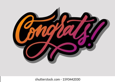 Handwritten Congrats lettering text. Drawn art sign