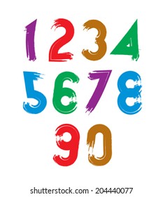Handwritten contemporary vector digit set, doodle hand-painted smear numerals.