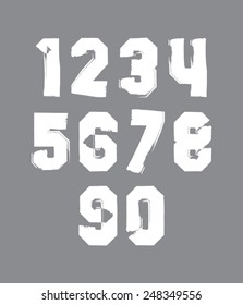 Handwritten contemporary vector digit set, doddle hand-painted smear numerals.