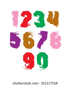 Handwritten contemporary vector digit set, doddle hand-painted smear numerals.