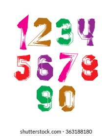 Handwritten contemporary vector digit set, doddle hand-painted smear numbers.