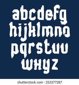Letras vectoriales contemporáneas manuscritas en minúsculas aisladas en el fondo oscuro, alfabeto pintado a mano con doodle.