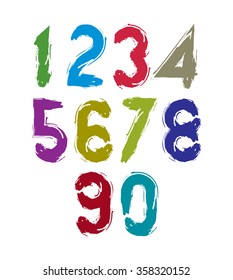 Handwritten contemporary vector numbers set, doodle hand-painted numerals.
