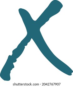 Handwritten cross. Freehand scribble mark. Crossed lines. Hand-drawn simple abstract shapes. Sign for marking documents. Icon hand-written by human. Flat illustration. Casually rough edge of figure.