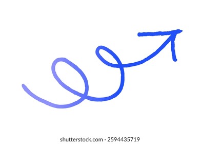 Handwritten curly up, up, arrow, vector,  blue, gradation