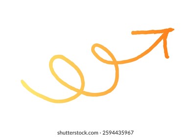 Handwritten curly up, up, arrow, vector, yellow, gradation