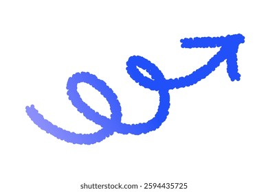 Handwritten curly upward arrow vector crayon style,  blue, gradation